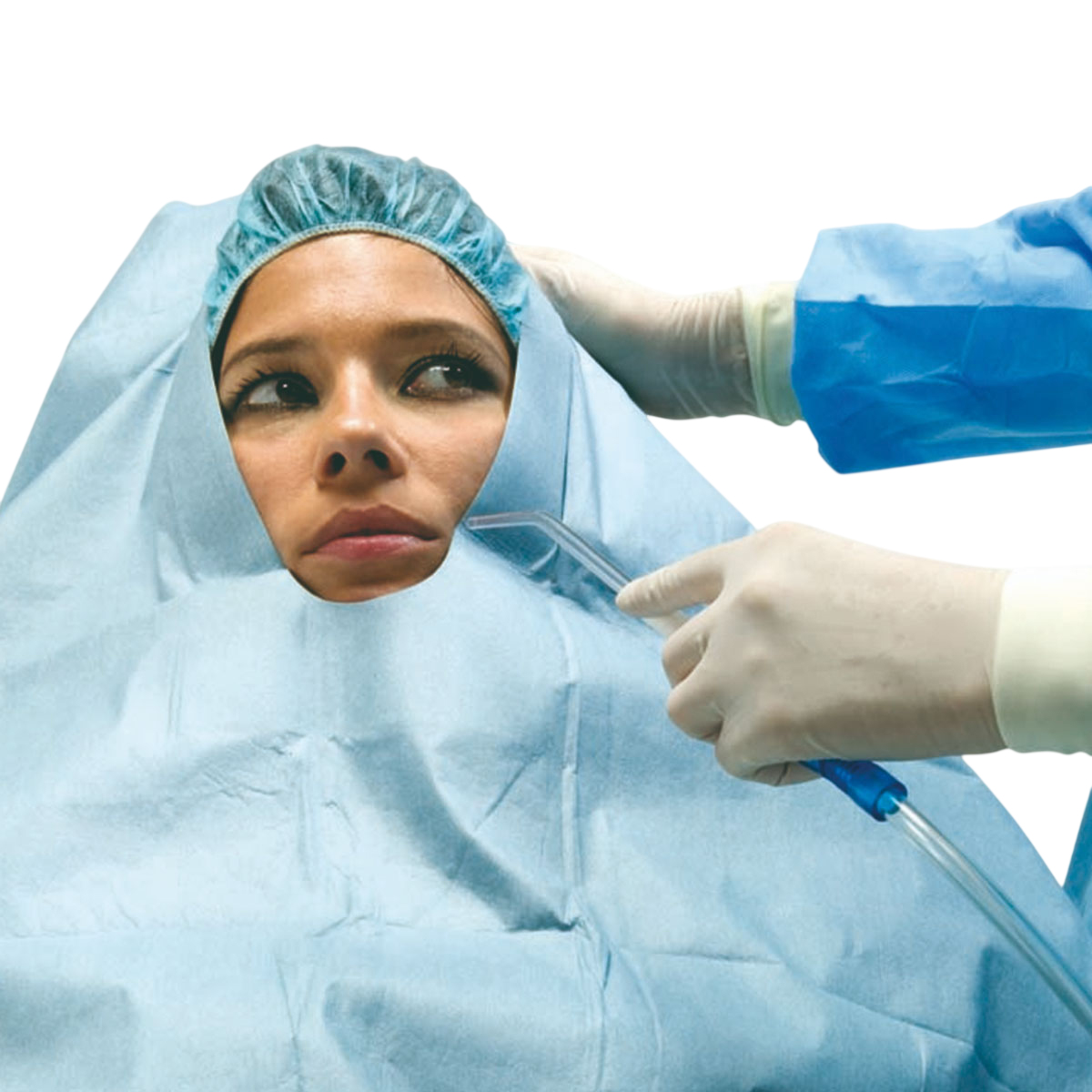 Flüssigkeitsabweisendes Abdecktuch 133x200 cm mit verklebbarer, U-förmiger Öffnung 6,5x50 cm und Schlaufe